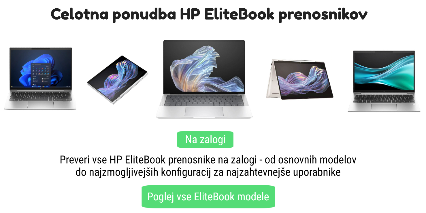 Ponudba hp elitebook prenosnikov HP Elitebook slika različnih modelov z integriranim linkom do spletne strnai